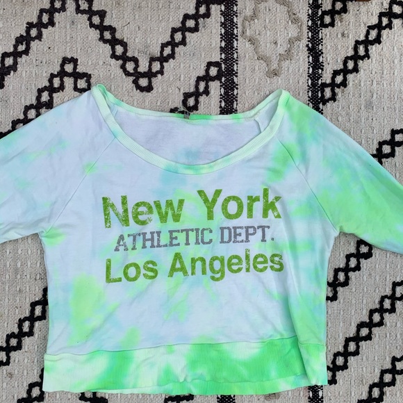 NWT neon green/white tie dye L/S crop sweatshirt - Picture 2 of 16